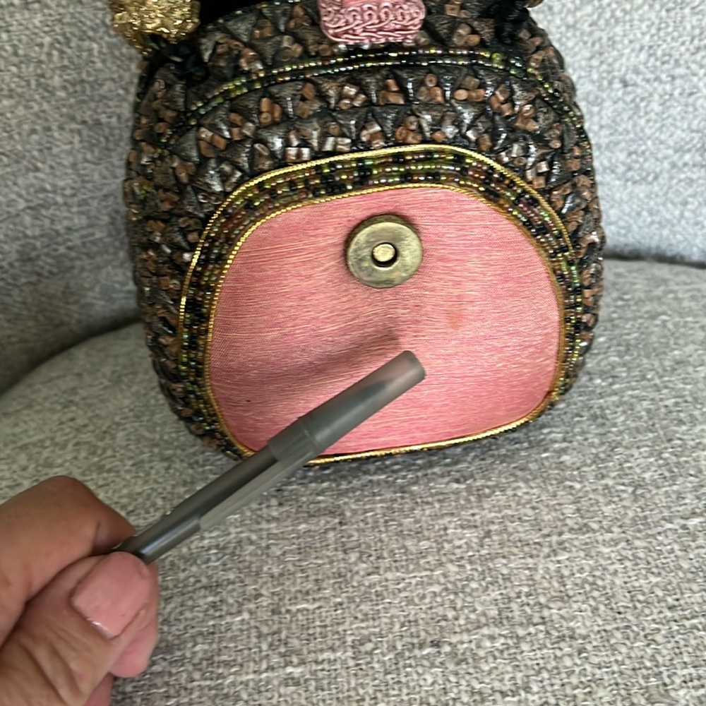 Mary Francis Bloomin Beauty 3D beaded embellished double handle purse pink gold - Picture 11 of 16